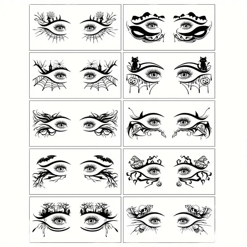 10 Pairs Halloween Eye Stickers Sweatproof Halloween Face Tattoo Stickers Spider Bat Skull Women Masquerade Cosplay Party