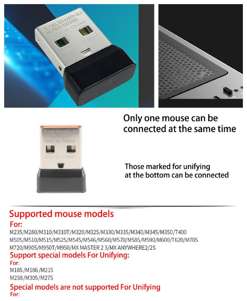 Single Channel Wireless USB Receiver For Logitech Unifying Mouse M235 M280 M310