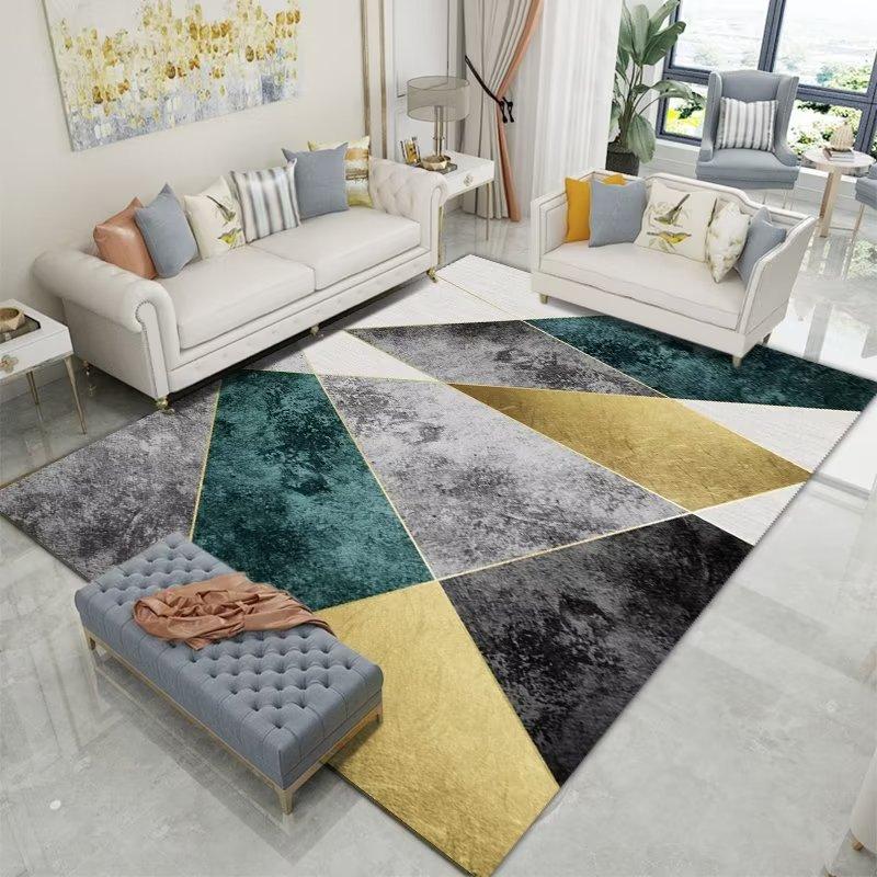 Moderní styl Geometrický koberec Dekor obývacího pokoje Zelené koberce Pohovka Čajový stolek Boční podložka pod nohy Ložnice Postelový kobereček Protiskluzový Omyvatelný