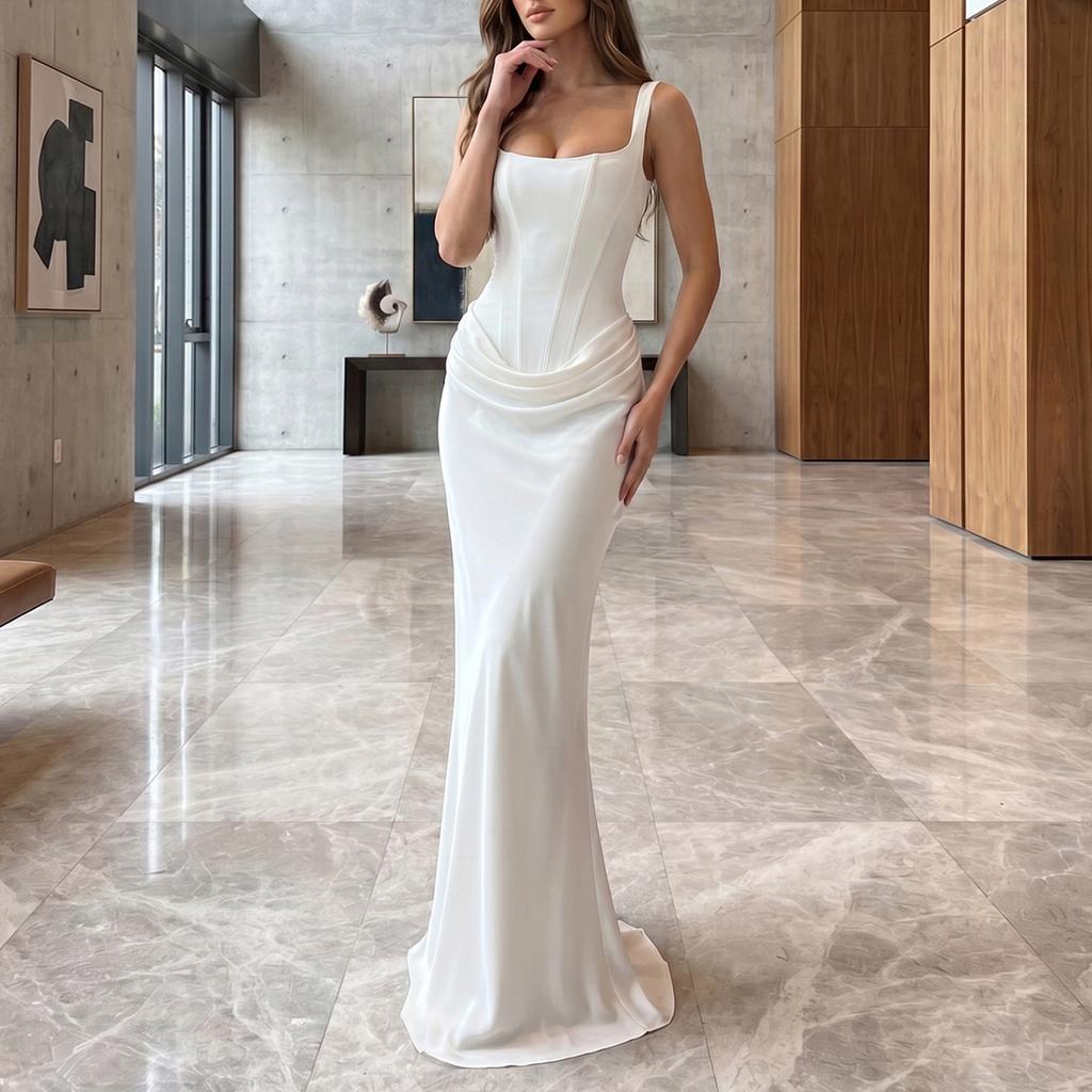 Women's Color Spaghetti Strap Corset Bodycon Dress - Slim Fit -Hugging