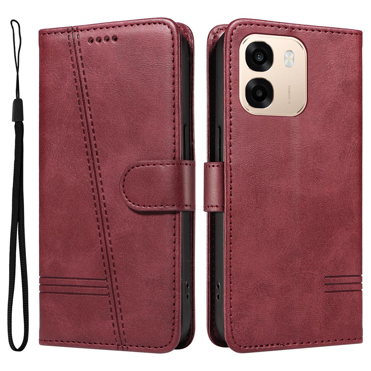 

Для Oppo A6 5G/Oppo A6x 5G Гаманець-чохол Шкіряна накладка на телефон зі смужками у формі літери Т, з підставкою