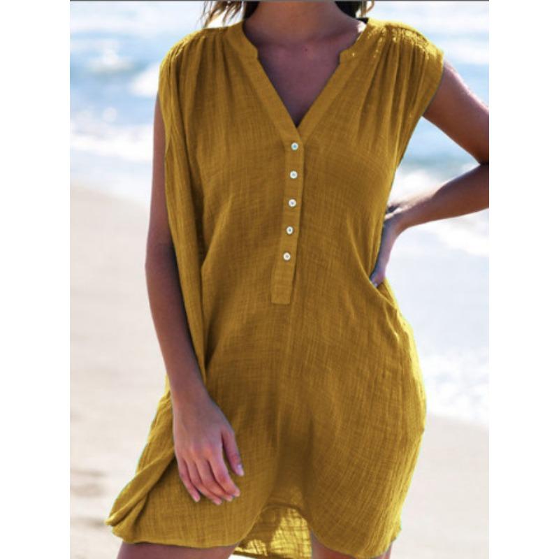 Summer sexy dress, sexy V-neck semi-cardigan sleeveless dress