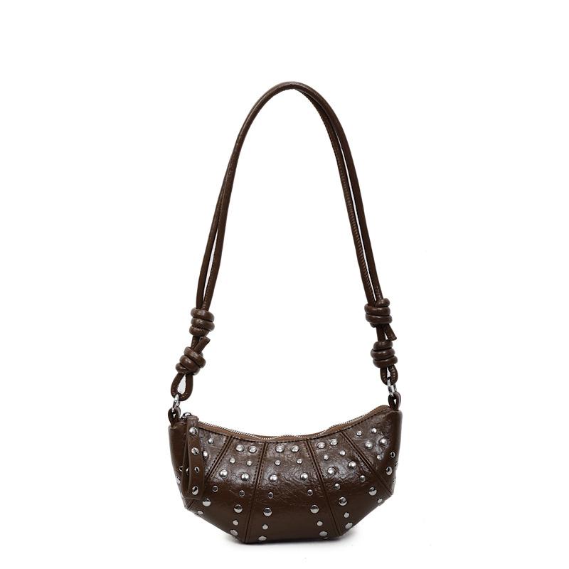 

2025 new trendy cool fashion personalized rivet croissant women s high-end dumpling bag retro commuter messenger bag