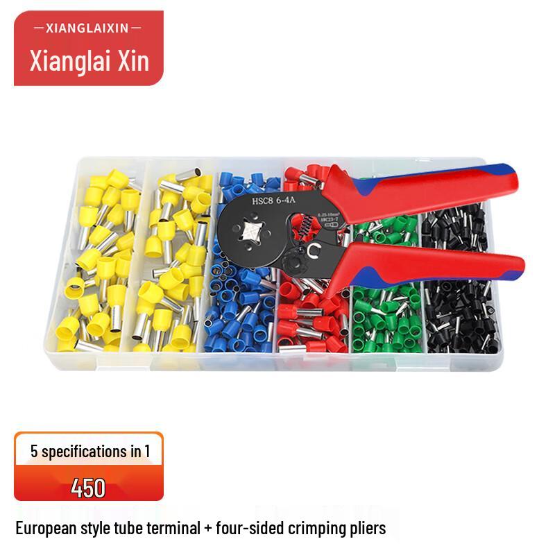 Xianglaijin European Pre-Insulated Terminal Connector & Crimper Kit Terminal Set with 6-4A Crimper