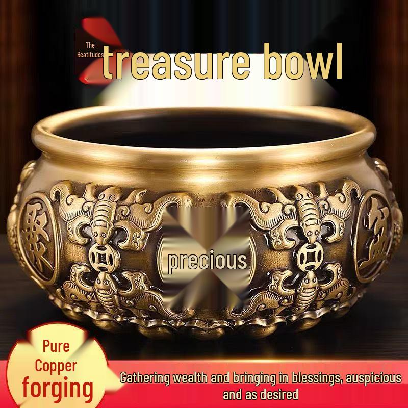 Solid Pure Copper Eight Blessings Treasure Pot for Wealth Attraction - Chinese Style Tabletop Ornament
