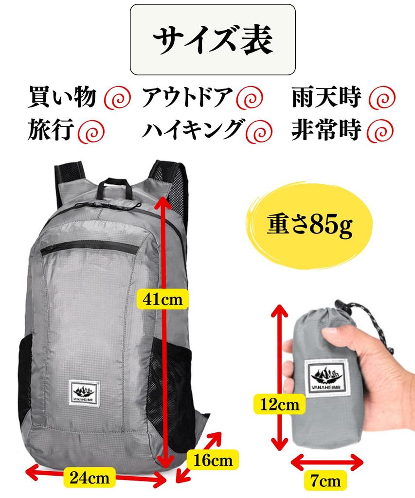 [motayu18] Foldable Backpack for Women - Large Capacity, Waterproof, for Shopping, Hiking, Travel, Eco Bag, Packable (Black, Free Size)
