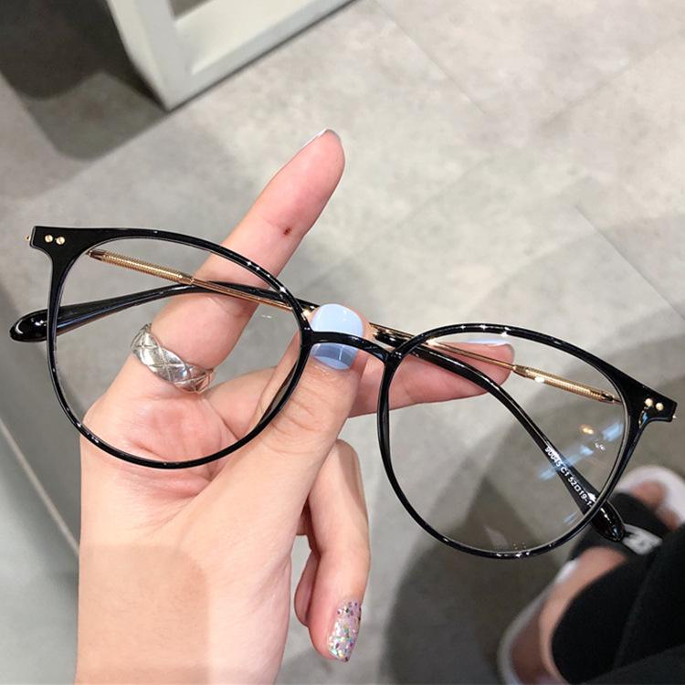 New Tea-Colored Anti-Blue Light Glasses: Black Frame, Plano Lenses for Students