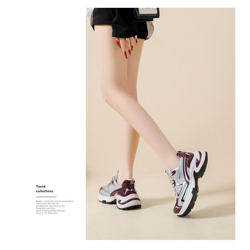 Thick Sole Height Increasing Silver Platform Women Casual Sports Chunky Dad Sneakers