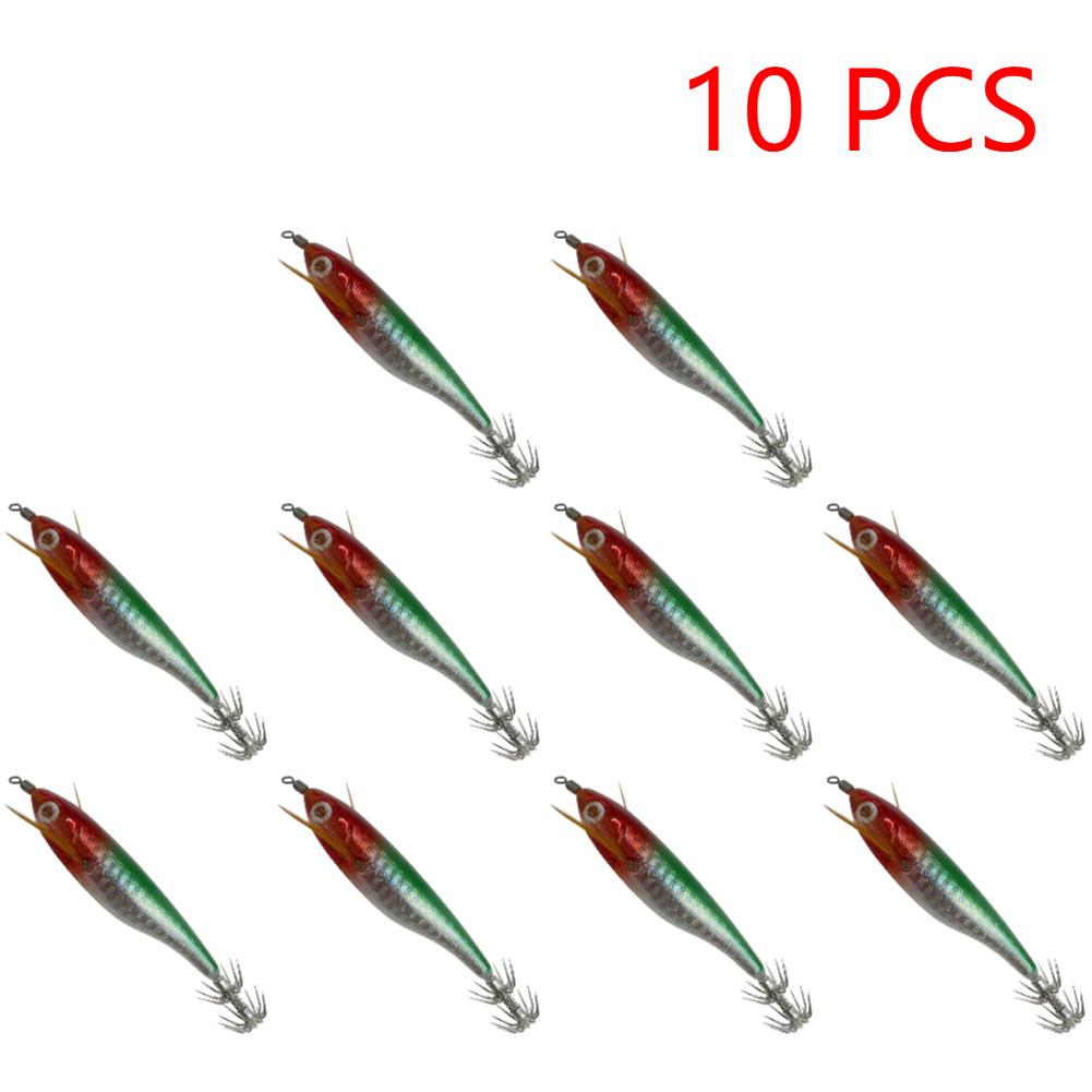 10-1PCS Bionic Shrimp Fishing Lures Horizontal Luminous Squid Jig Hook Sea Fishing Accessories Artificial Bait 9CM Octopus Lure