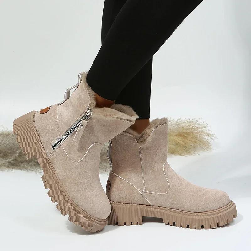 Thick plush snow boots for women, anti slip winter boots for women, warm cotton padded shoes, platform ankle boots, 2025