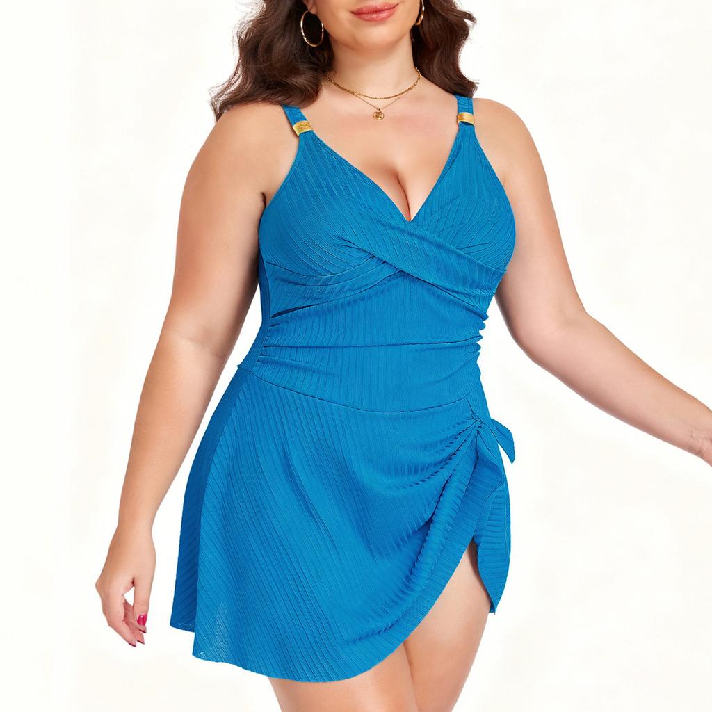 New Arrivals: Western-Style Plus-Size Swimwear — Women's One-Piece Swimsuit (Bikini Style) with Body-Flattering, Slimming Coverage