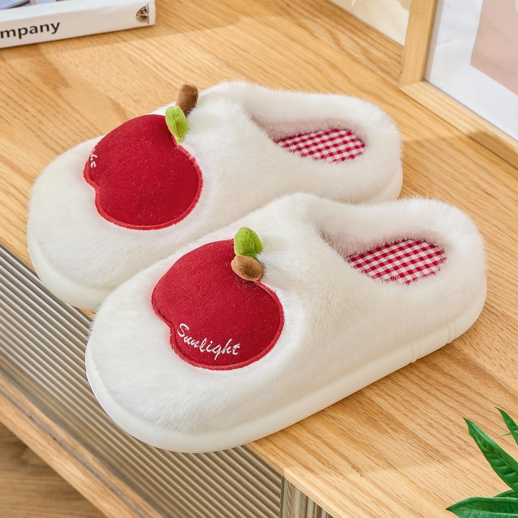 Apple Cotton Slippers 2025 Autumn and Winter New Indoor Home Fleece Warm Couple Thick-soled Plush Cotton Shoes