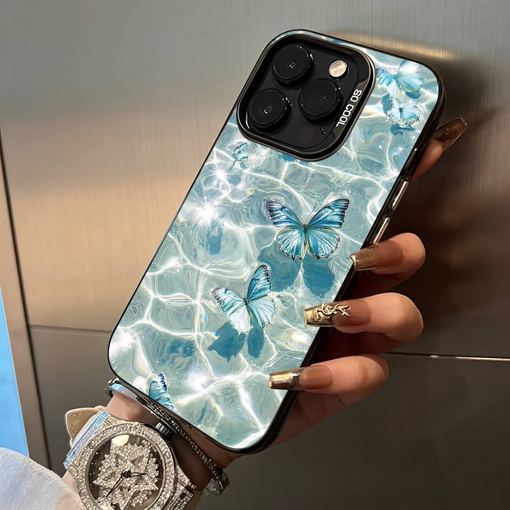 Blue Butterfly Ocean wave  Phone Case For IPhone17  16 11 12 13 14 15 16 Pro Max Plus Cover Colored Silver Funda Bumber