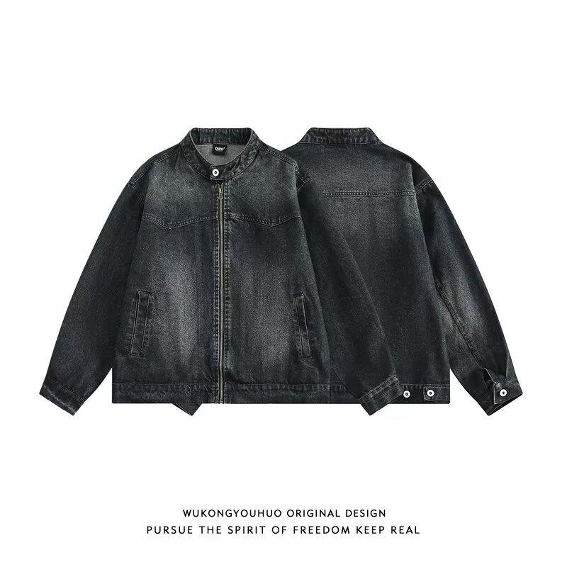 

Японская Ретро Куртка из Потертого Денима в Стиле Ситибой - Мужской Повседневный Стиль Весна/Осень, Свободный Крой, Простой и Унисекс Дизайн. Large темно-синий