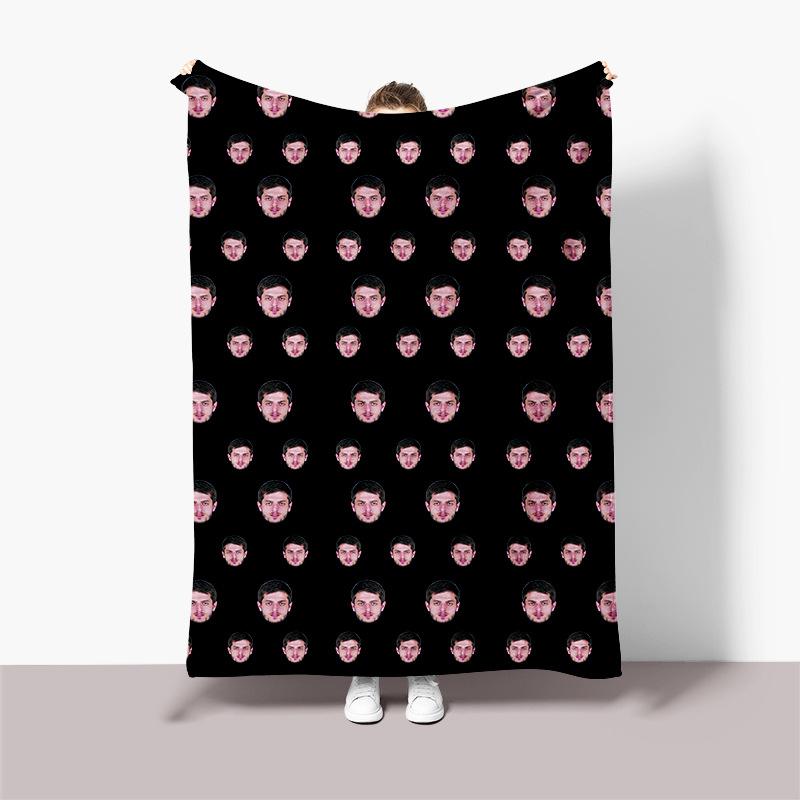 Personalisierte Flanelldecke mit schwarzem Hintergrund, Foto von einem Gesicht, Geburtstags-Erinnerungsdecke