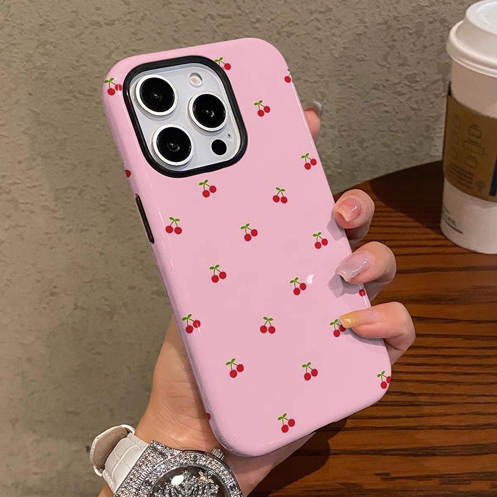 

Luxury Clmj Cute Cherry Pattern Phone Case for iPhone 17 16 15 14 13 12 11 X XS XR Air Pro Max Plus Double-layer Back Cover iPhone 17
