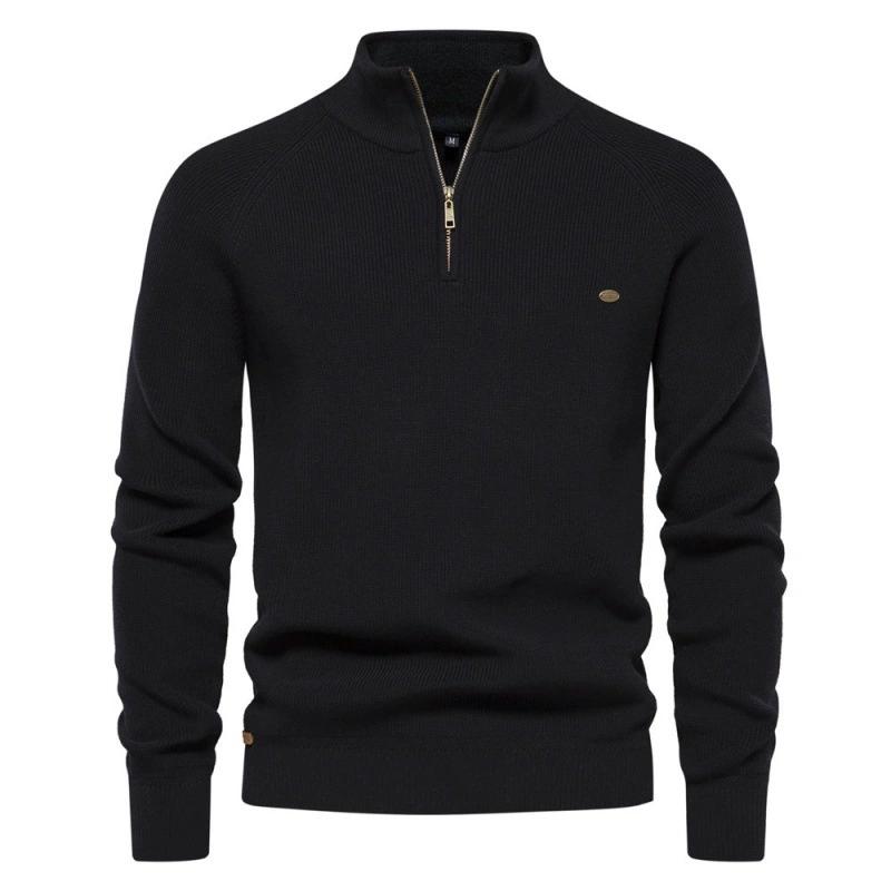 Herren Frühling und Herbst Langarm Halb-Reißverschluss Stehkragen Einfarbig Vielseitiger Lässiger Pullover