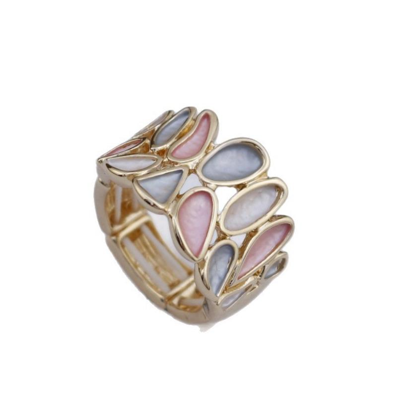 New enamel color hollow geometric petal elastic ring women's simple high-end versatile flower ring