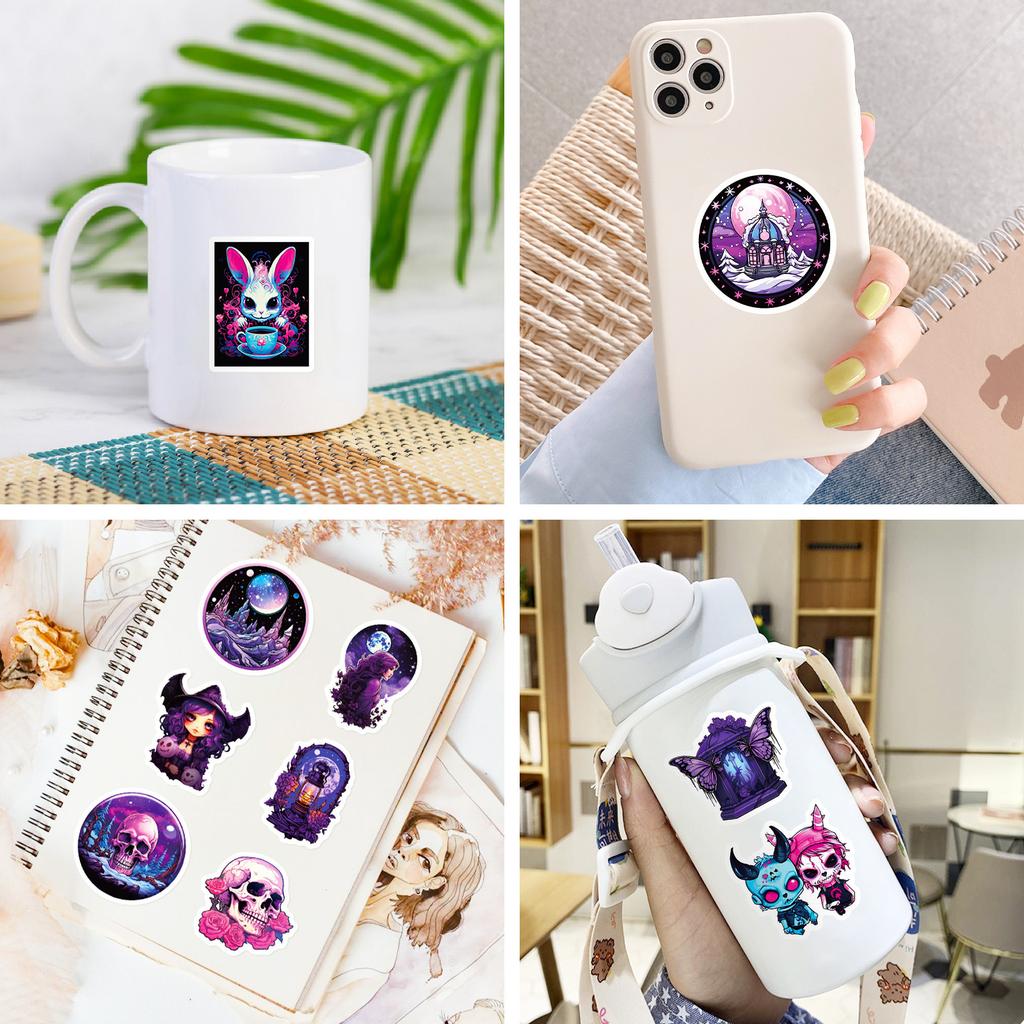 50 Stickers Purple Dark Goth Style Personalized Diy Decorative Stickers Repeatedly Stick Waterproof Stickers