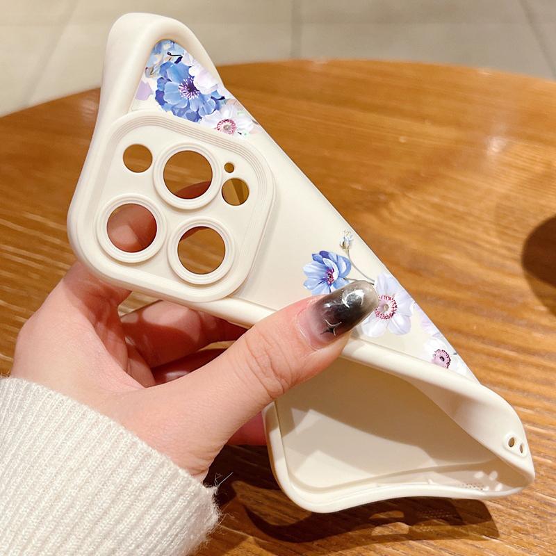 Prosty niebieski kwiatowy nadruk odporny na wstrząsy matowy futerał na telefon TPU do iPhone'a 16 Pro 15 Pro Max 14 Plus 13 12 11 XR XS 8 7 Ochrona obiektywu miękka tylna obudowa
