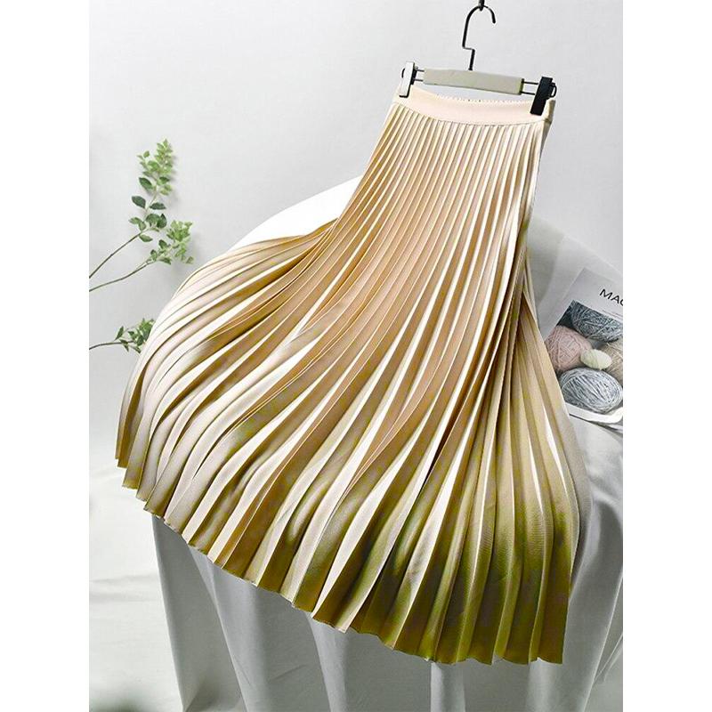

Женская весна осень элегантный шикарный однотонный плиссированная юбка с высокой талией роскошная мода с эластичной резинкой женский MK-522 One Size шампанского