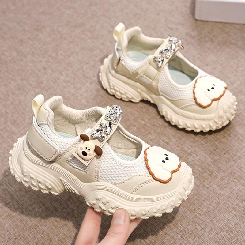 Girls Silver Mesh Thick Sole Casual Velcro Kids Sneakers 26 бежевый