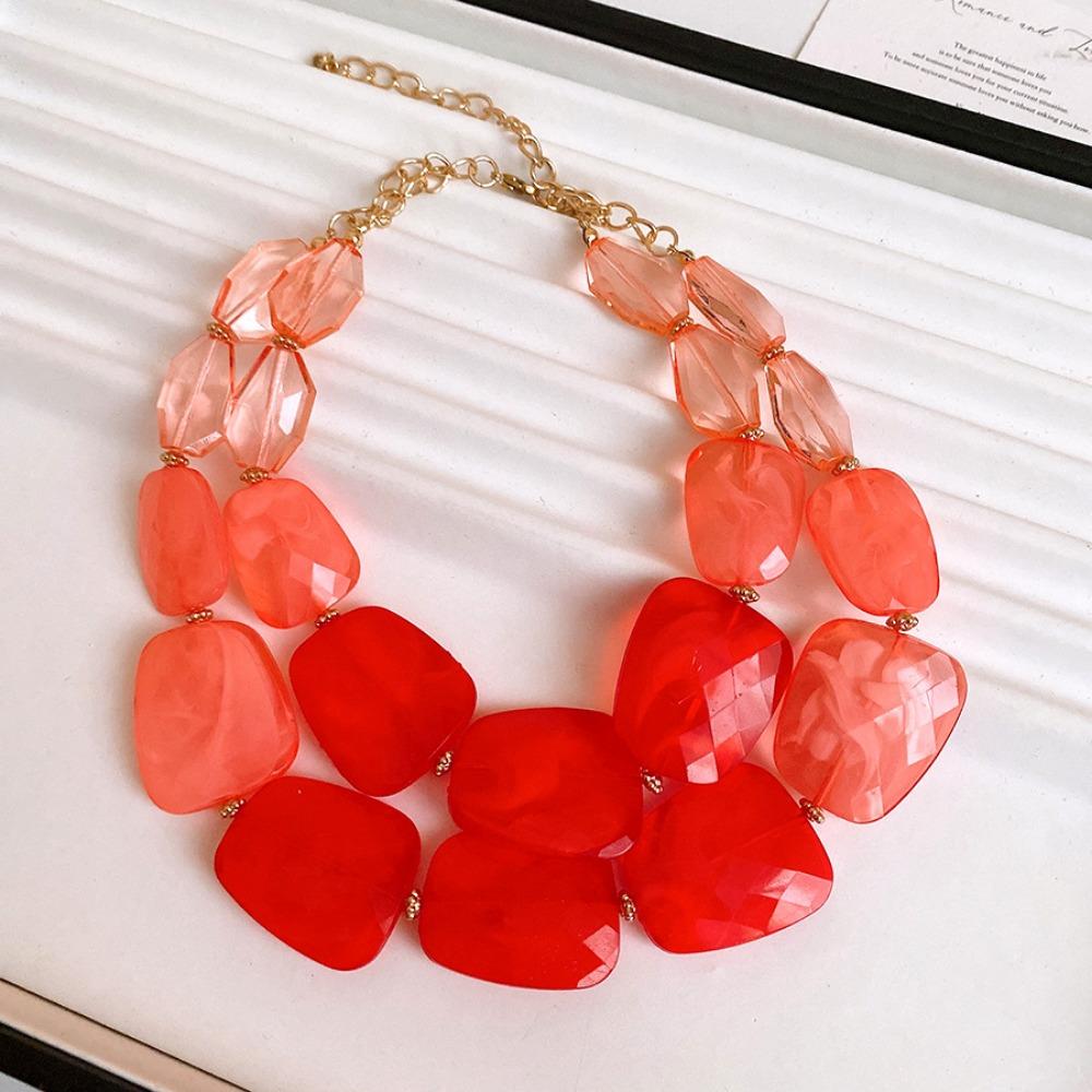 

Необычное акриловое ожерелье из бусин в два ряда, преувеличенная цепочка для ключицы, ожерелье из бусин, подарок красный