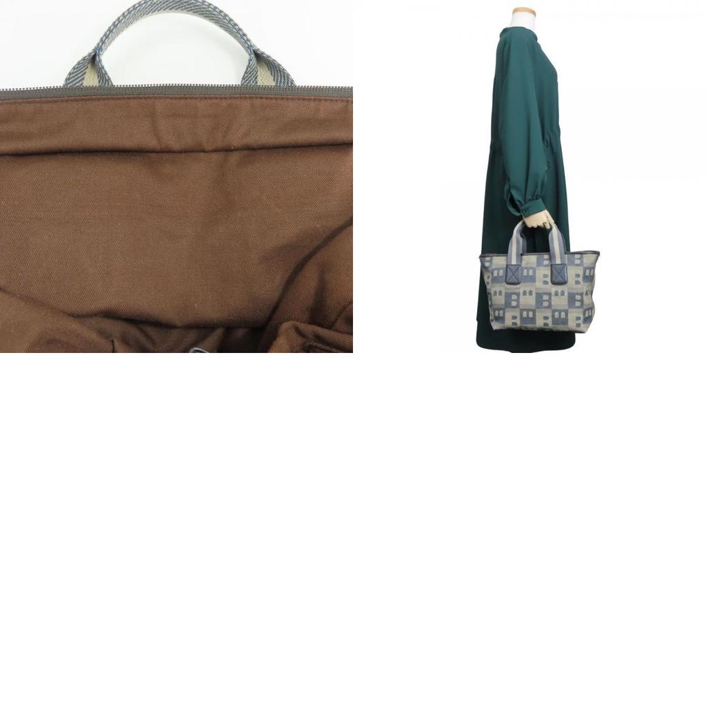 Used BALLY Handbag denim canvas/leather gray Navy casual