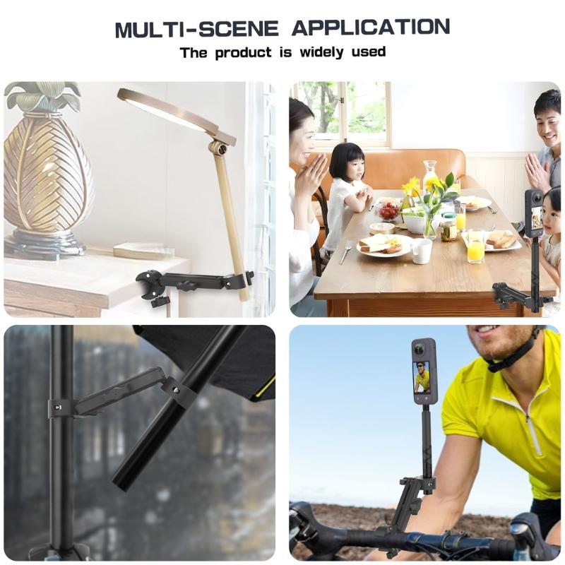 Double Head Clamp Selfies Stick Holder for Action Cameras On Motorcycles or Bicycles with Easy Installation