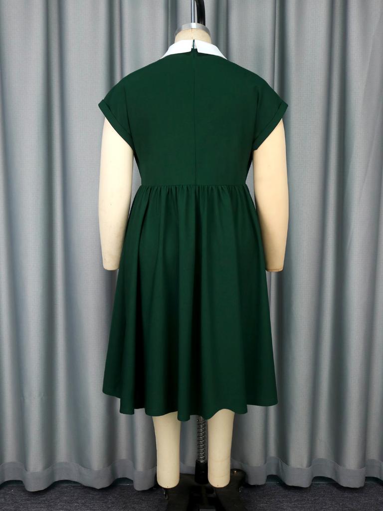 Lässiges A-Linien-Drapékleid für Damen mit Puppenkragen, ärmellosem Stil, Knopfleiste vorne, Retro-Midi-Outfit für den täglichen Gebrauch, Sommer-Vintage-Look