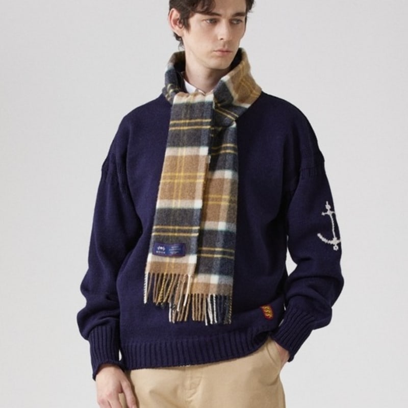 ABRAHAM MOON Merino Wool Muffler 25cm - Woodhouse Denim Yellow