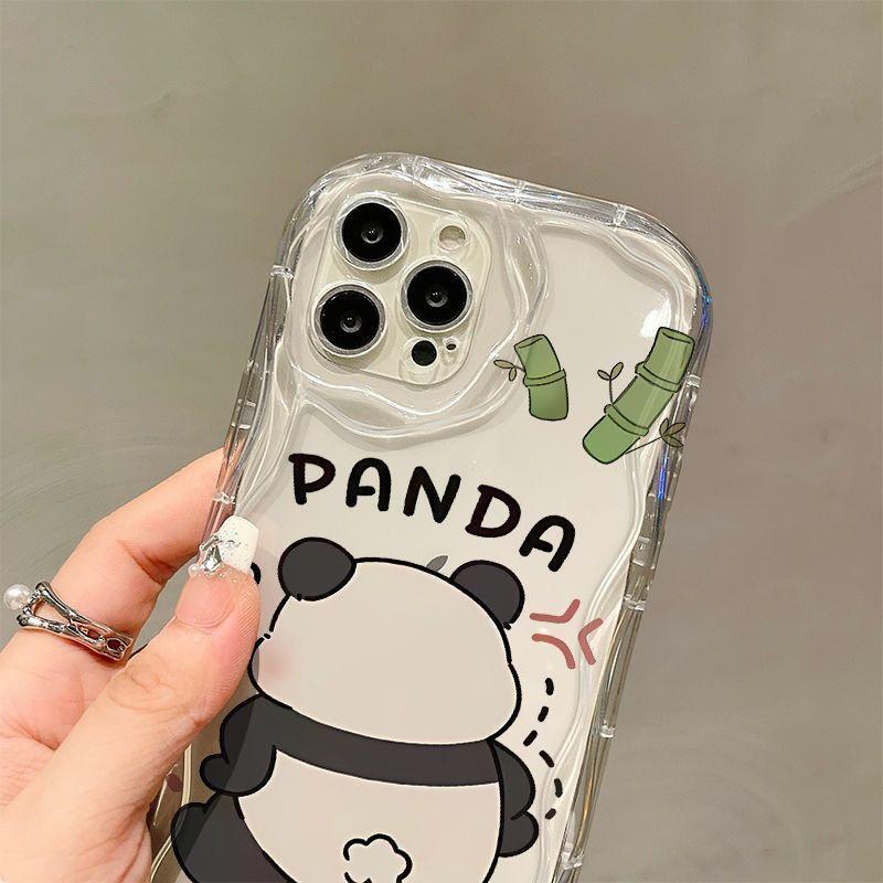 Cute Panda Back iPhone11Promax Mobile Phone Case Transparent for Apple 11promax Cream Case 11