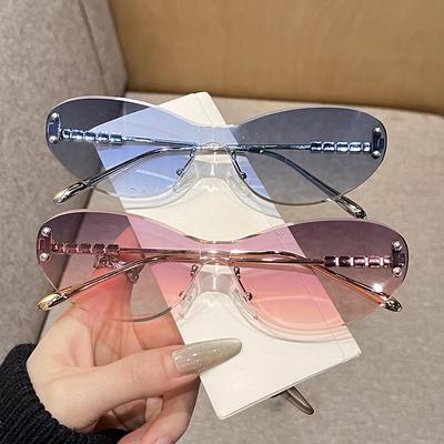 Vintage Cat Eye Sunglasses Women Fashion Retro Rimless Oval Sun Glasses Men Candy Colors Eyewear Brand Designer