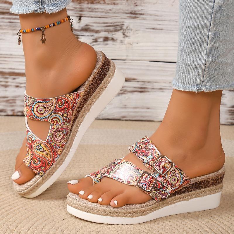 Large Size Summer New Slope Heel Cool Slippers Women's Fashion Color Matching Set Toe Platform Sandals