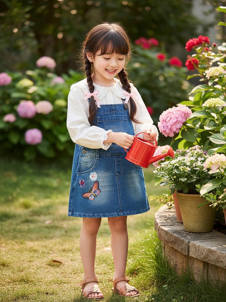 Robe Salopette en Denim d'Automne pour Filles - Style Tendance Européen et Américain pour Enfants