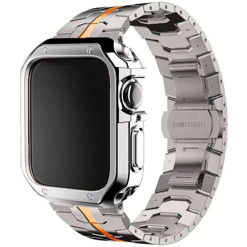 Nerezový řemínek+pouzdro pro Apple Watch Ultra 2 49mm Series 10 46mm Luxusní pánský řemínek pro IWatch 9 8 7 6 5 4 se 45mm 44 Correa