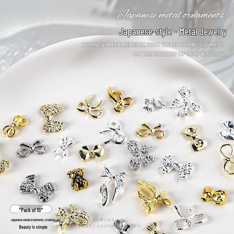 

Nail Art Jewelry: Metal Bear, Heart, Bow Tie, Ballet Ribbon Decorations (10 Pieces)