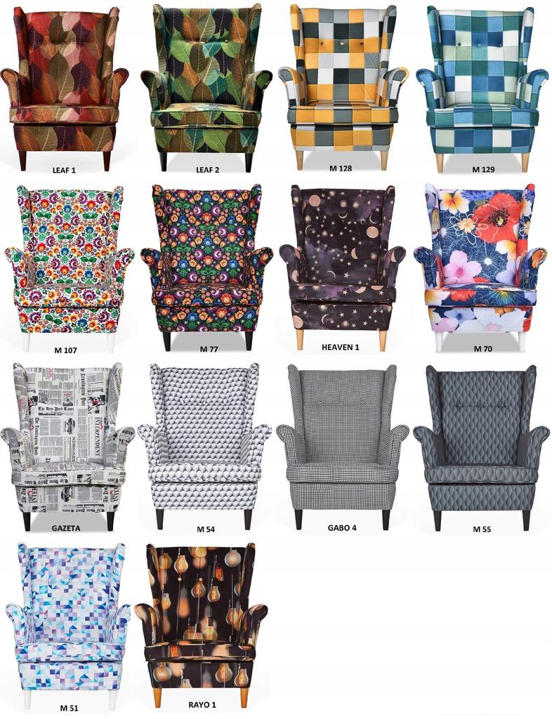 ARI PRINT Wing Chair with Footrest Scandinavian Family Meble Patterned