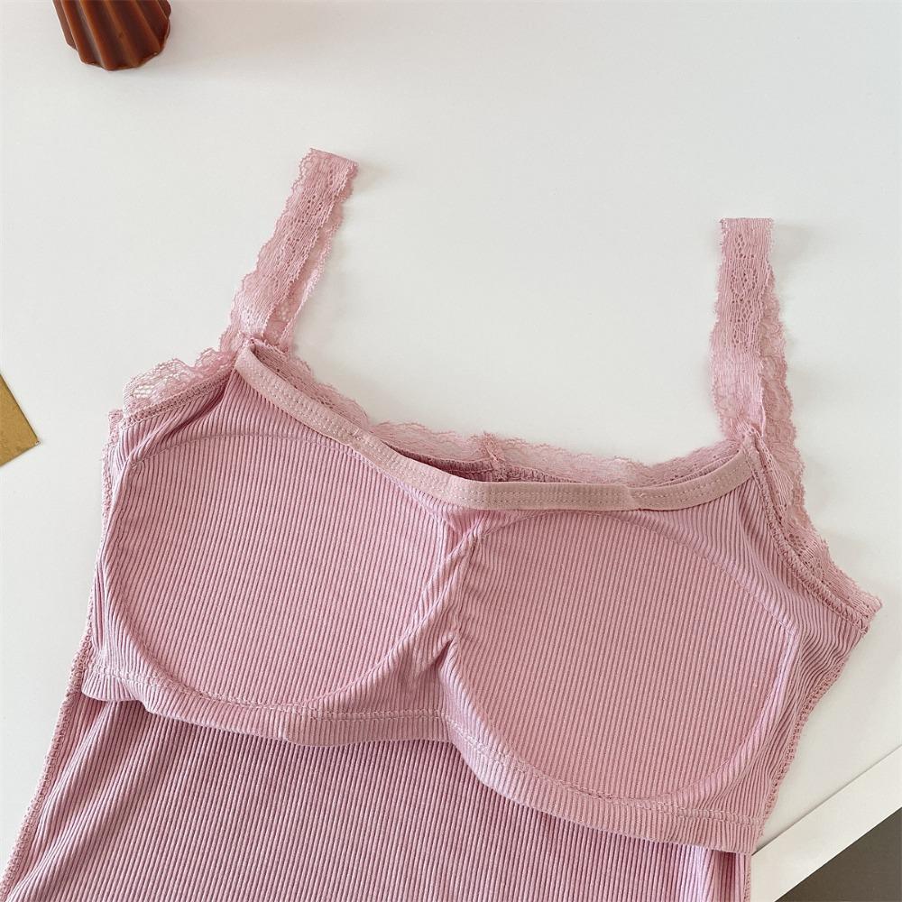 Camiseta sin mangas acanalada de encaje, Tops cortos con cuello Halter para mujer, camisola con botones, camisola con espalda al aire, chaleco recortado sin mangas de tubo de punto a la moda para mujer