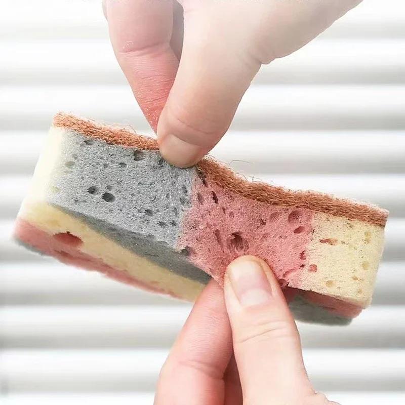 1/5Pcs Dishwashing Sponge Wood Pulp Cotton Color Magic Cleaning Sponge Remove Rust Pot Brushes Kitchen Washing Tool