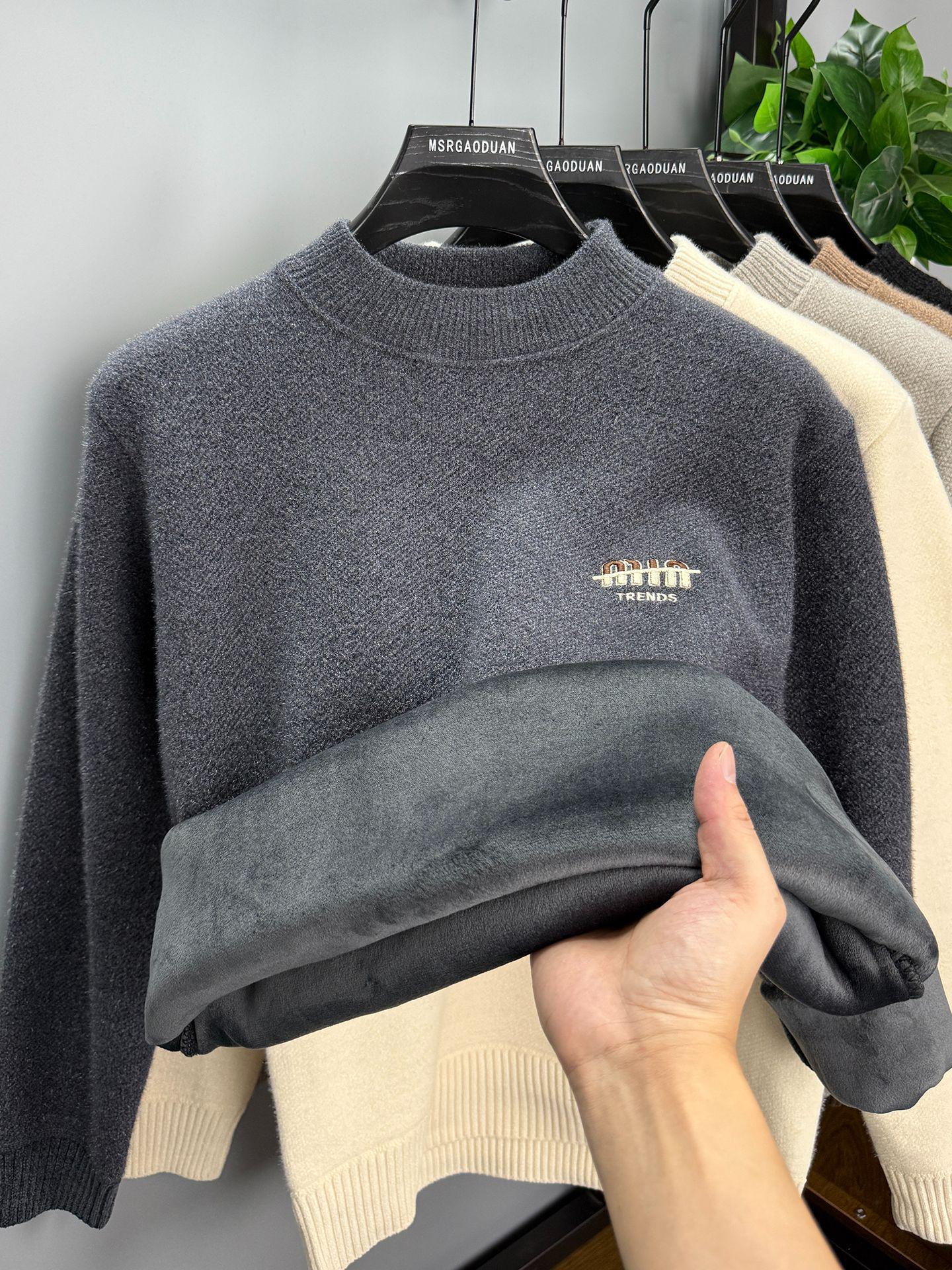 Men s 2025 Winter Chenille Sweater: Cozy Half-High Collar Fleece Base Layer 4XL