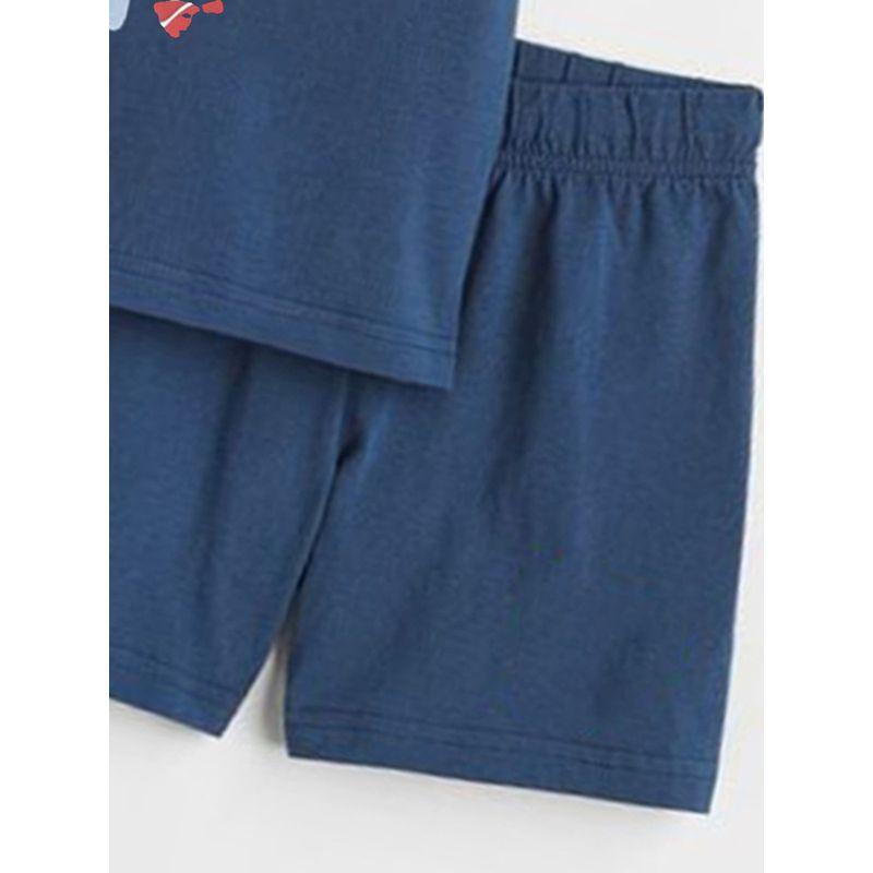 2026 Boys' Summer Outfit Set Dark Blue Shark Boy Summer Pure Cotton Short-Sleeve T-Shirt Children's New Two-Piece Set Trendy 8