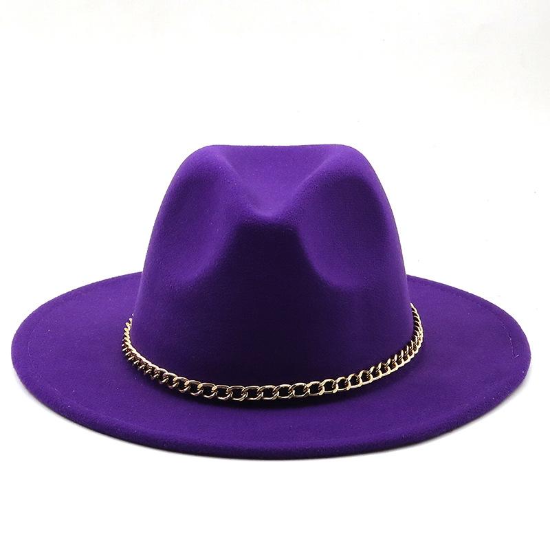 New thin chain accessories European and American autumn and winter solid color woolen top hat European and American fashion jazz hat