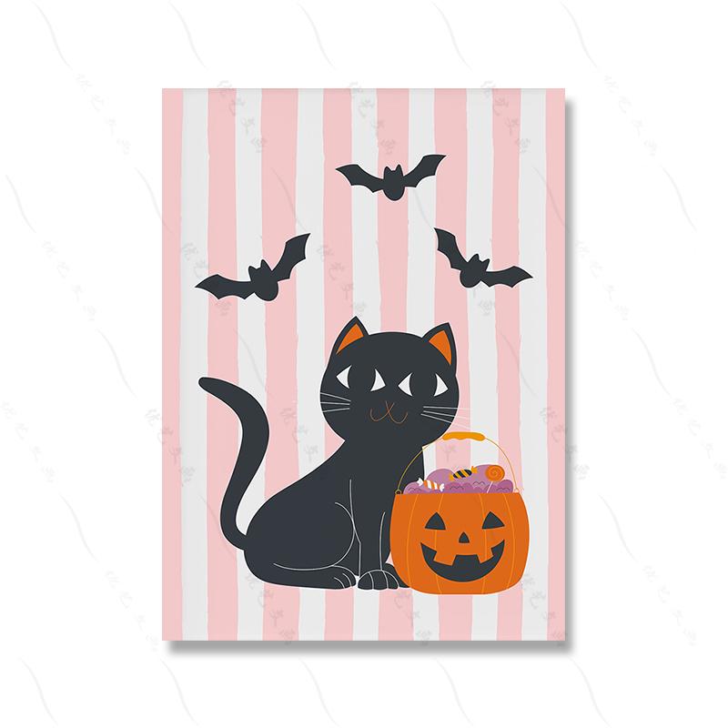 Halloween Poster Print Boho Sign Decor Art Ghost Pumpkin Wall Canvas Painting Kid Room Home Black Cat Bat Spider Web Picture
