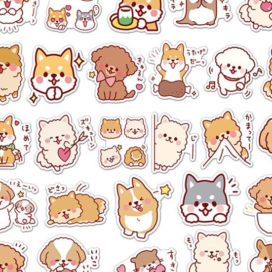 50Pcs DIY Sticker Self-Adhesive Waterproof Clear Printing PVC Cartoon Doggy Pattern Scrapbook Notepad Graffiti Sticker Kids Gift
