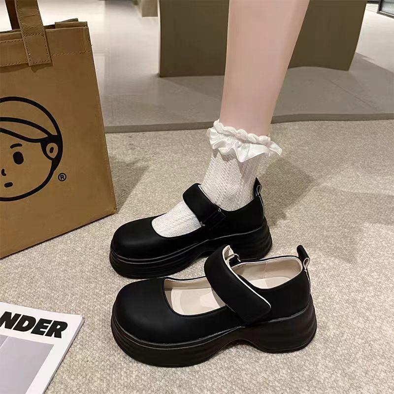 

Maillard genuine niche platform small leather shoes women s British style muffin soft sole one-word buckle spring and autumn Mary Jane women s shoes 40 чорний