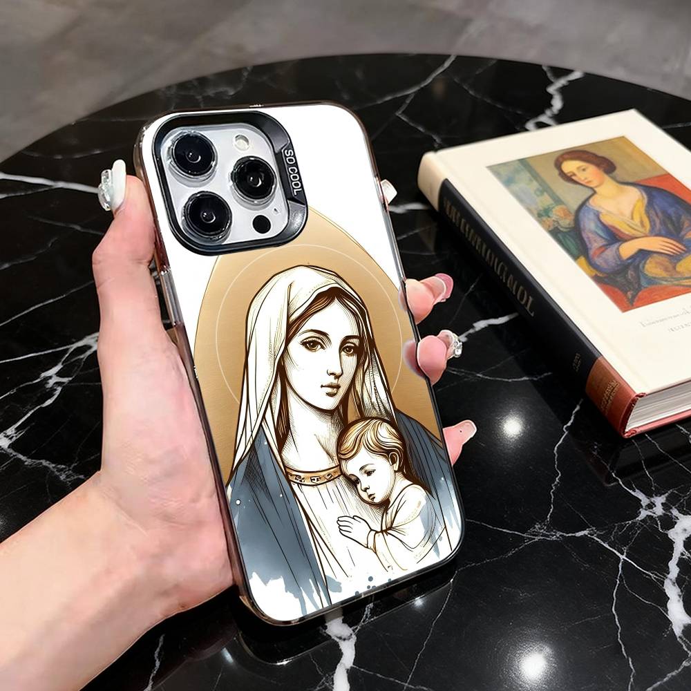 

Kind B-Blessed V-Virgin M-Mary Phone Case For iPhone 17,16,15,14,13,12,11 Plus,Pro Max,XS,Colorful Silver Phone case Funda Cover iPhone15promax