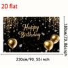 2D Flat 1 Luxurious Black Gold Happy Birthday Banner -2D Flat Polyester Fiber Photography Background