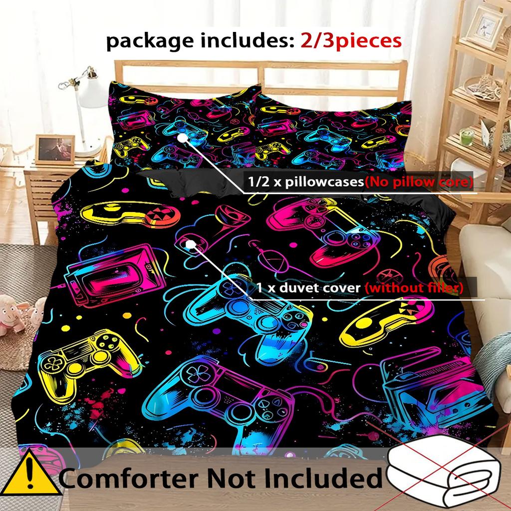 Game Controller Pattern 3D Visual Effect Printed Quilt Cover Set Colorful Cool Style Bedding Set Soft Comfortable Duvet Cover