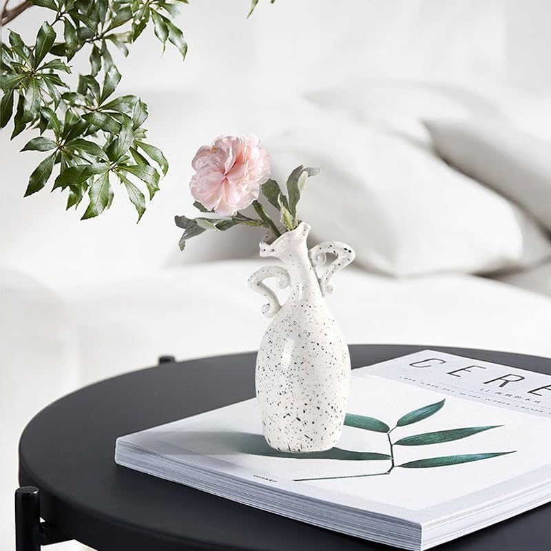 Vase with Attitude, White Ceramic Small Neck Vases, Novel and Lovely Unique Shape Vase, 7inch Modern Home Decoration Vases, Can Be Used As A